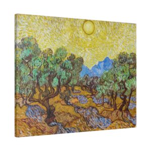 Van Gogh Olive Trees, Yellow Sky and the Sun. Matte Canvas