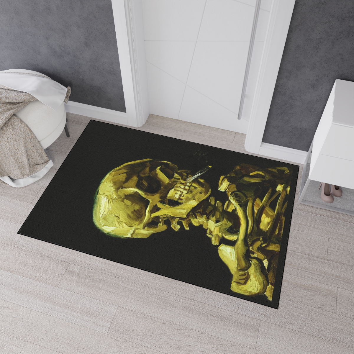 Van Gogh Skeleton with Burning Cigatette - Floor Mat 3 Van Gogh Skeleton with Burning Cigatette - Floor Mat - Image 3