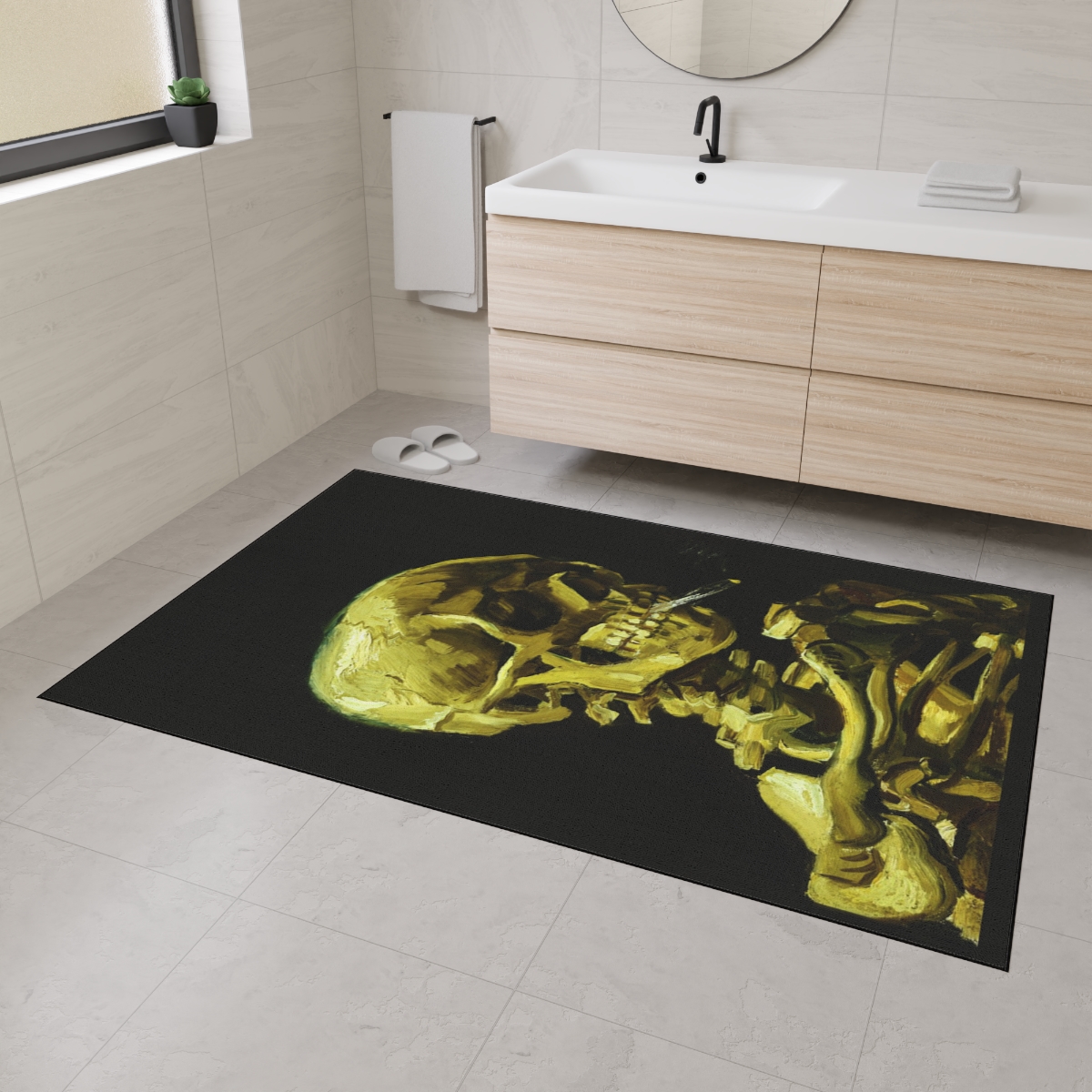 Van Gogh Skeleton with Burning Cigatette - Floor Mat 1 Van Gogh Skeleton with Burning Cigatette - Floor Mat