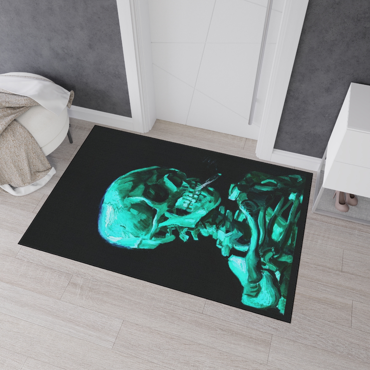 Van Gogh Skeleton with Burning Cigatette - Floor Mat - Image 3