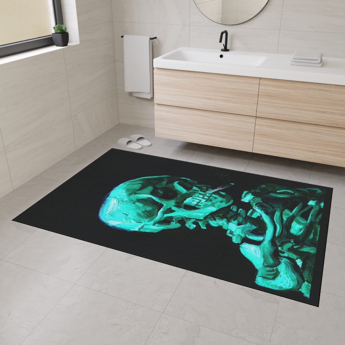 Van Gogh Skeleton with Burning Cigatette - Floor Mat