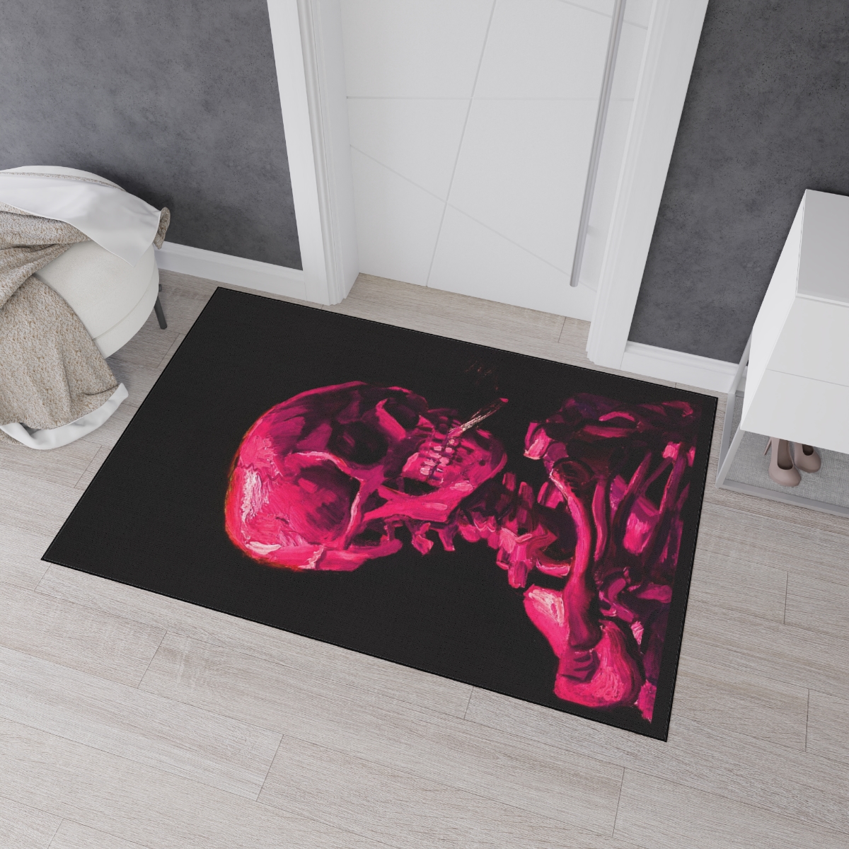 Van Gogh Skeleton with Burning Cigatette - Floor Mat 3 Van Gogh Skeleton with Burning Cigatette - Floor Mat - Image 3