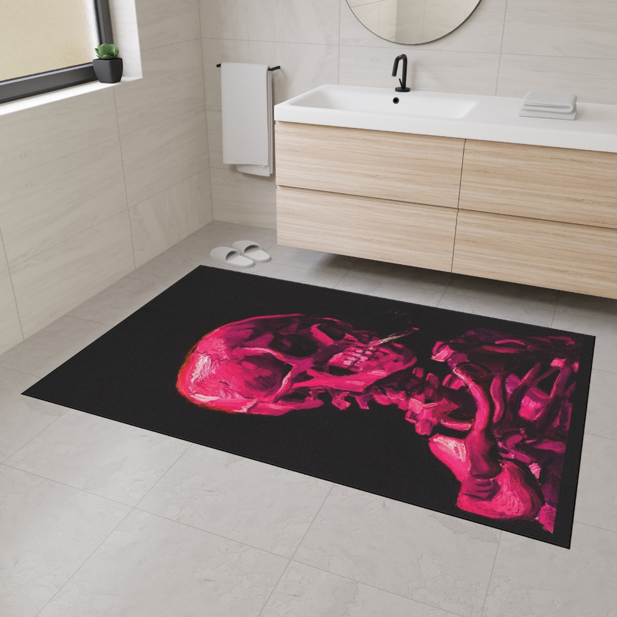 Van Gogh Skeleton with Burning Cigatette - Floor Mat 1 Van Gogh Skeleton with Burning Cigatette - Floor Mat