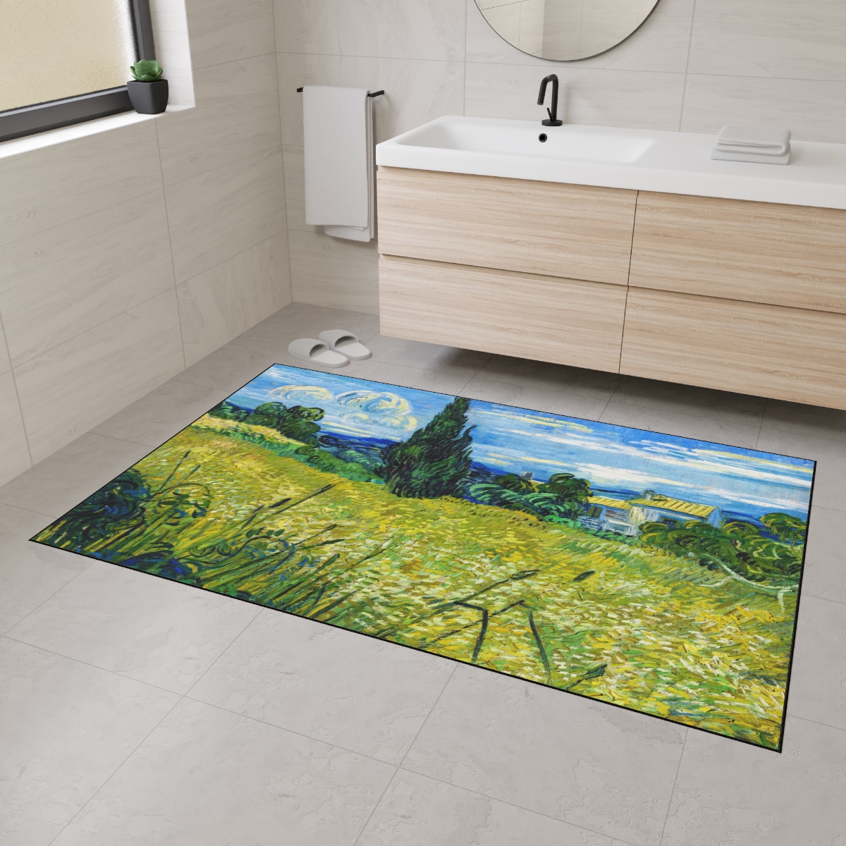 Van Gogh Wheatfield Cypress Tree - Floor Mat 1 Van Gogh Wheatfield Cypress Tree - Floor Mat
