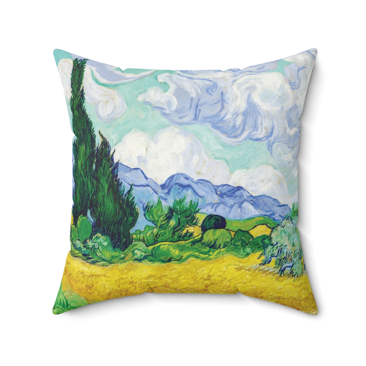 Van Gogh Wheatfield & Cypress Trees - Square Pillow 2 Van Gogh Wheatfield & Cypress Trees - Square Pillow - Image 2