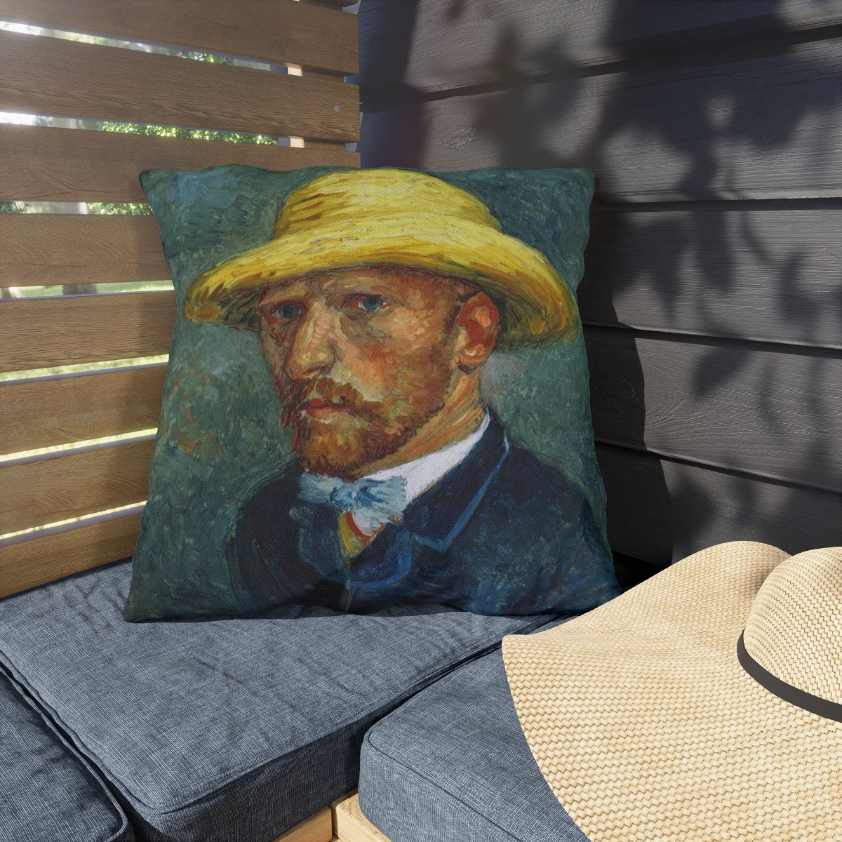 Van Gogh With Hat Self-Portrait - Outdoor Pillow - Image 3