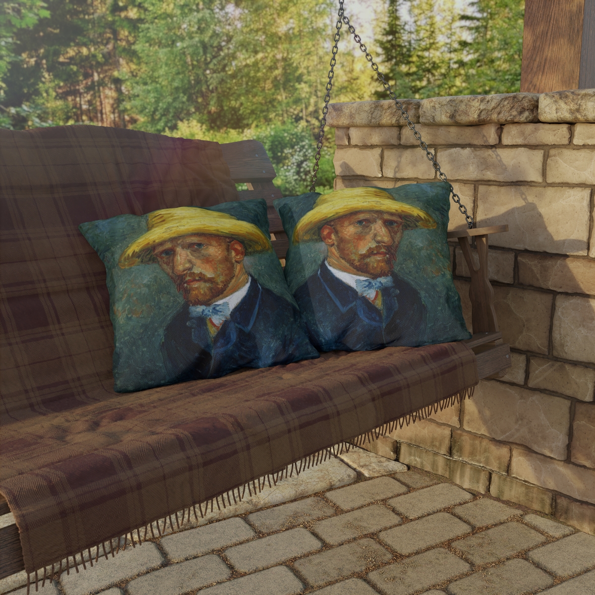 Van Gogh With Hat Self-Portrait - Outdoor Pillow - Image 4