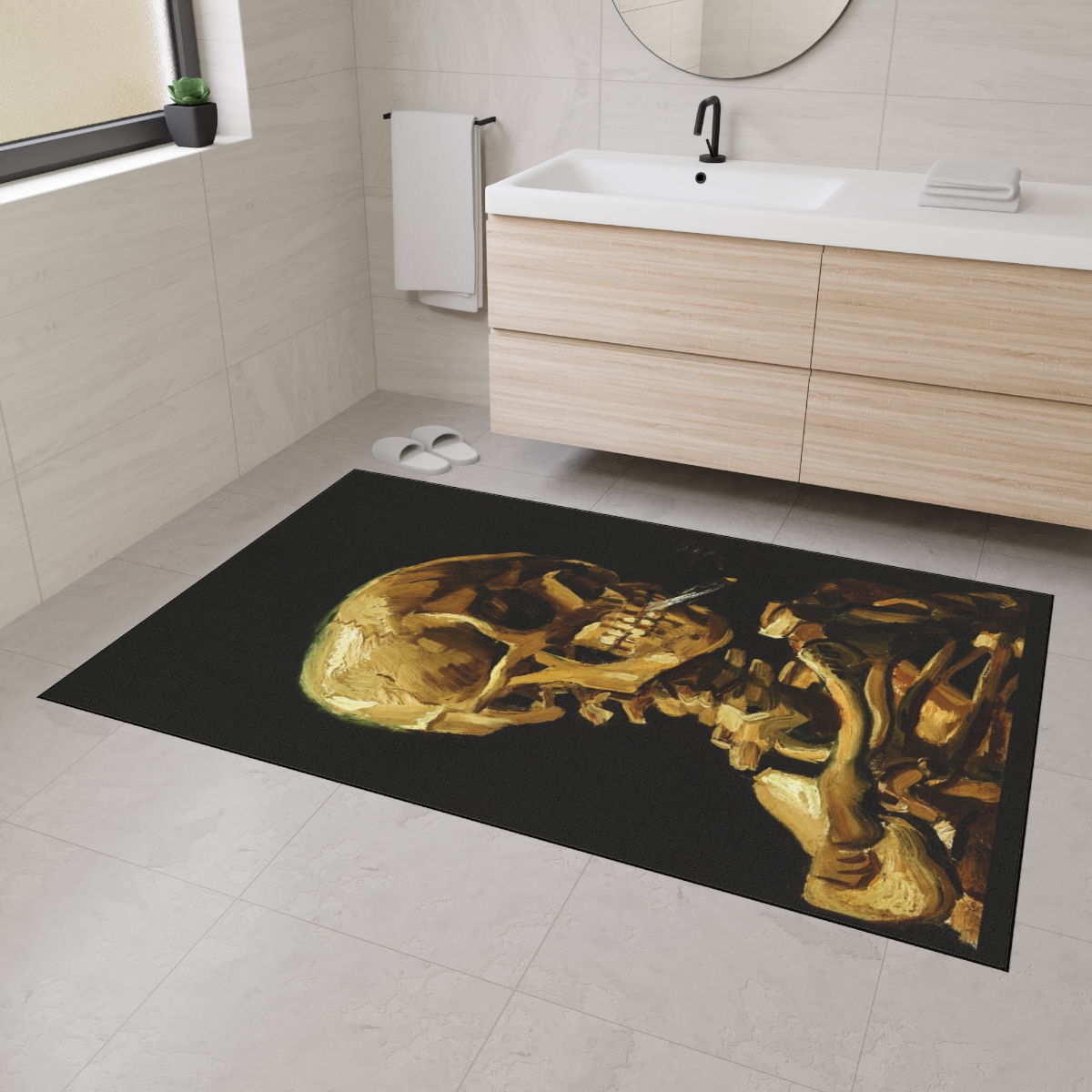 Van Gogh Skeleton with Burning Cigatette - Floor Mat
