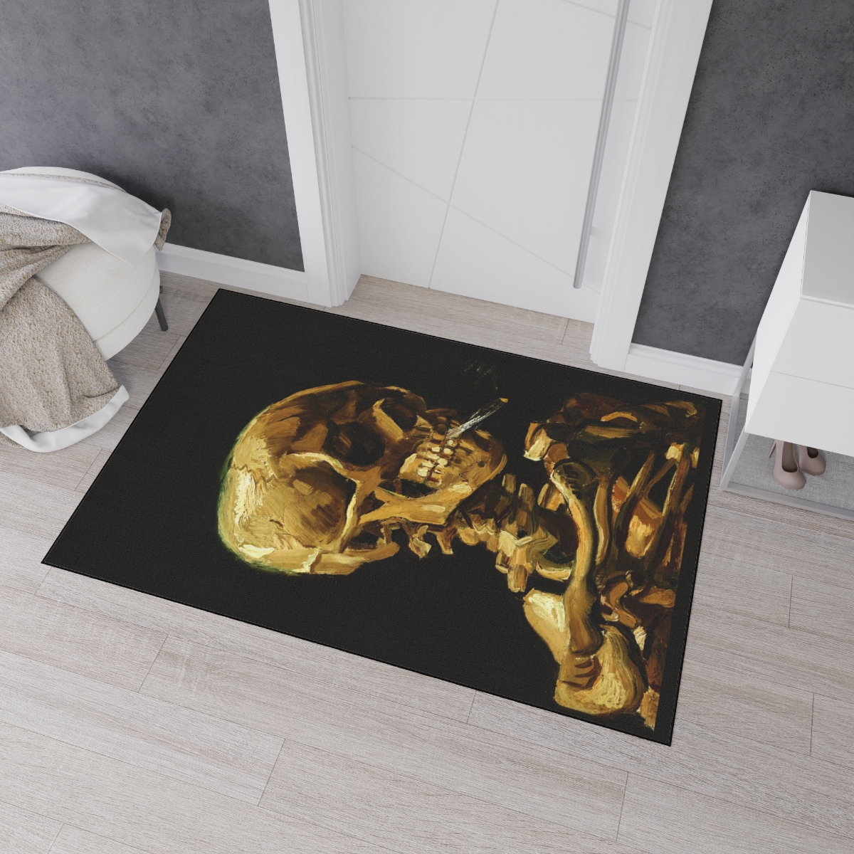 Van Gogh Skeleton with Burning Cigatette - Floor Mat - Image 4