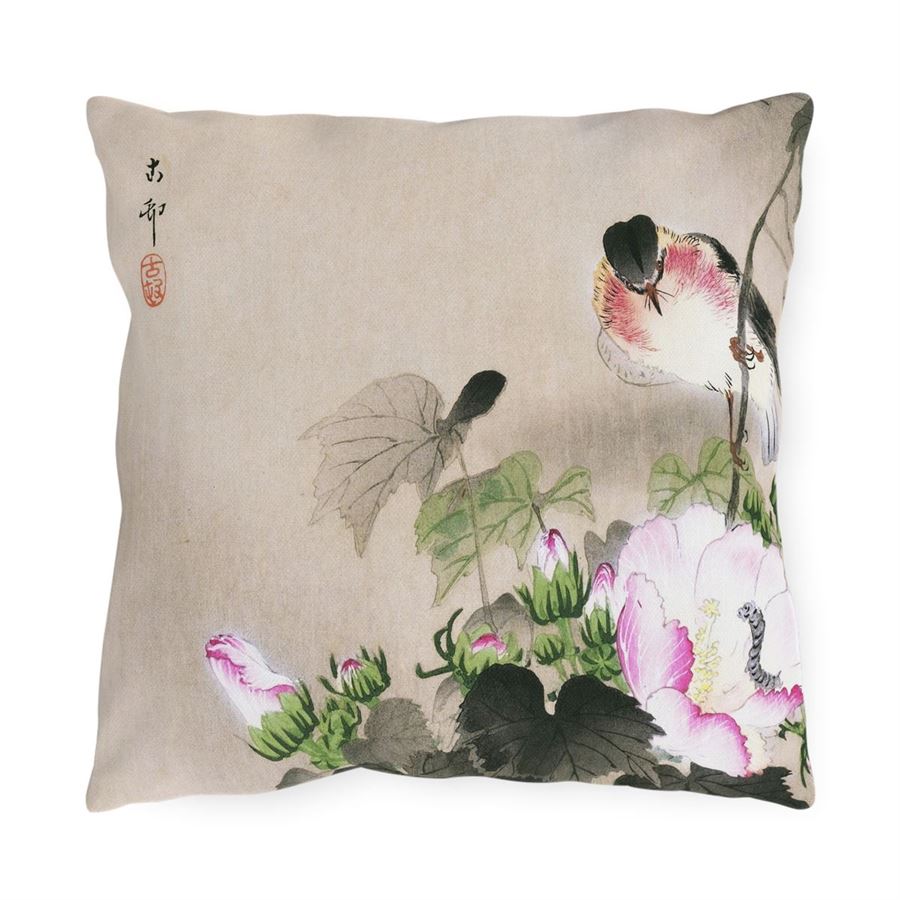 Ohara Koson Bird Flower & Caterpillar - Outdoor Pillow