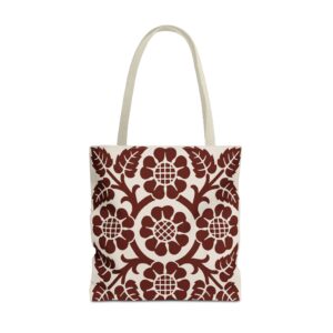 Blossoms and Leaves Pattern in Brown Tote Bag