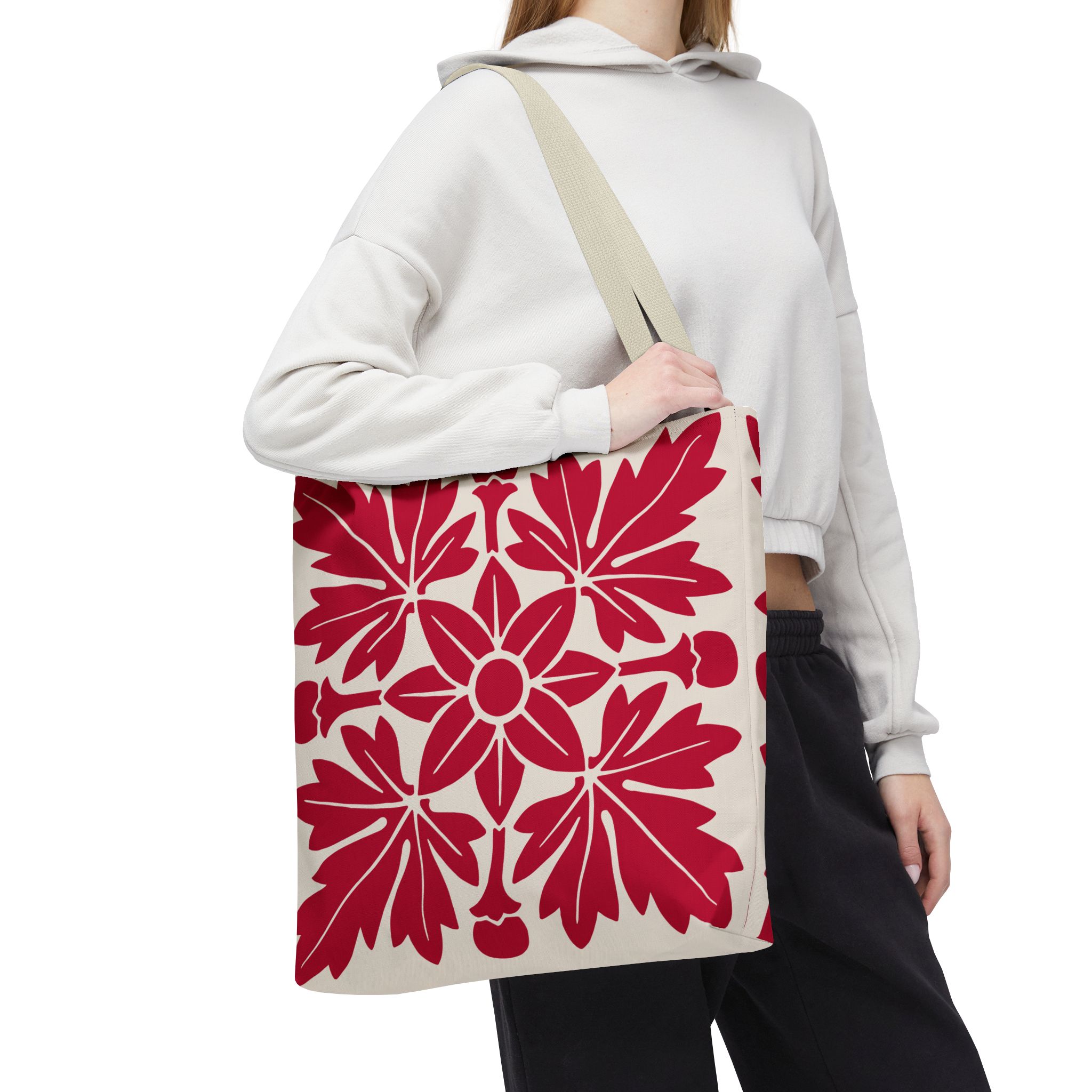 Floral Pattern In Red Tote Bag - Image 2