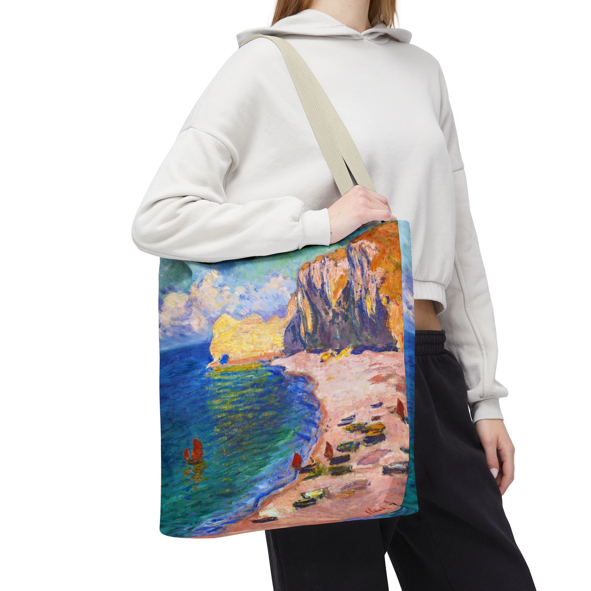 Monet Étretat The Beach & The Falaise d’Amont Tote Bag - Image 2
