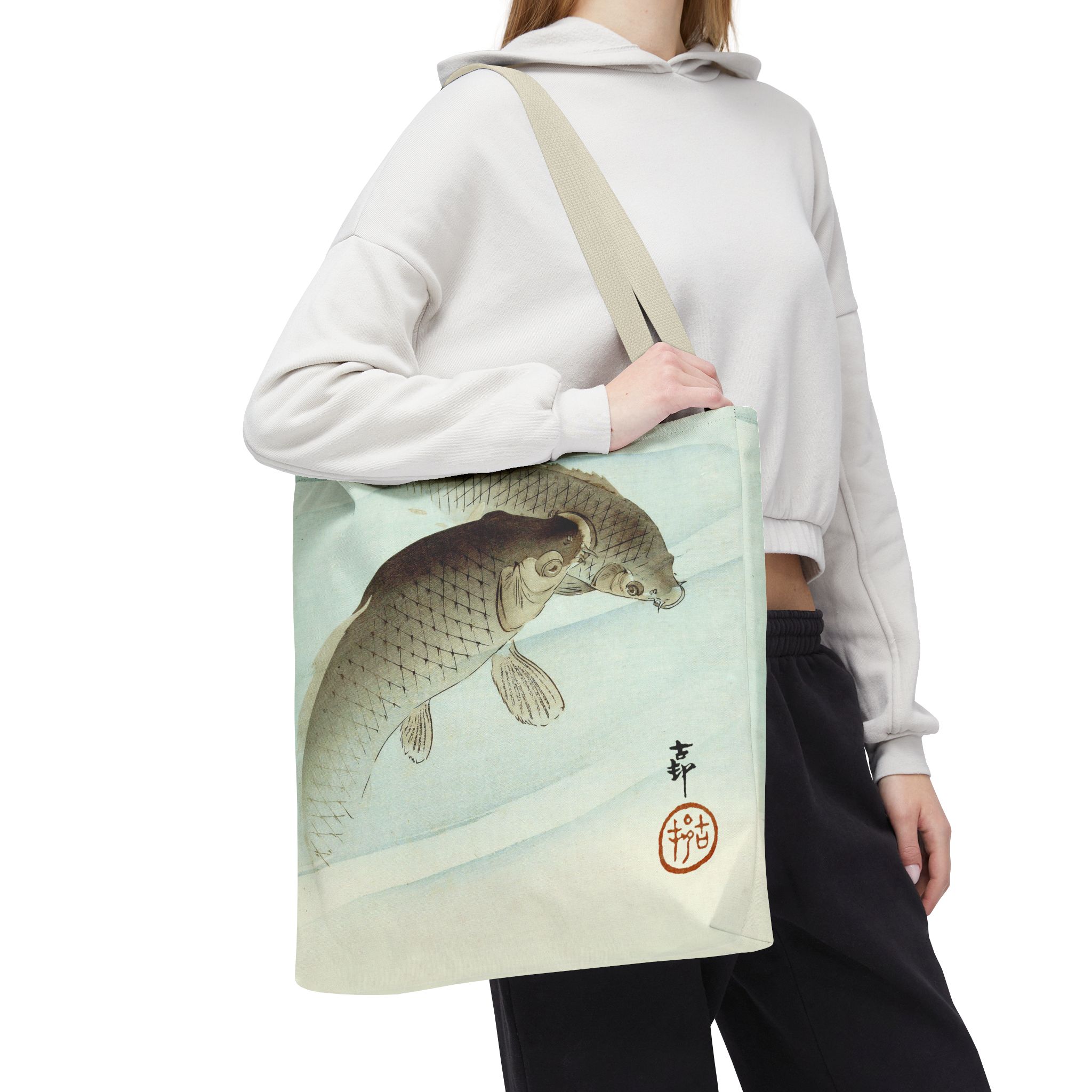 Ohara Koson Two Black Carp Fish Tote Bag - Image 2