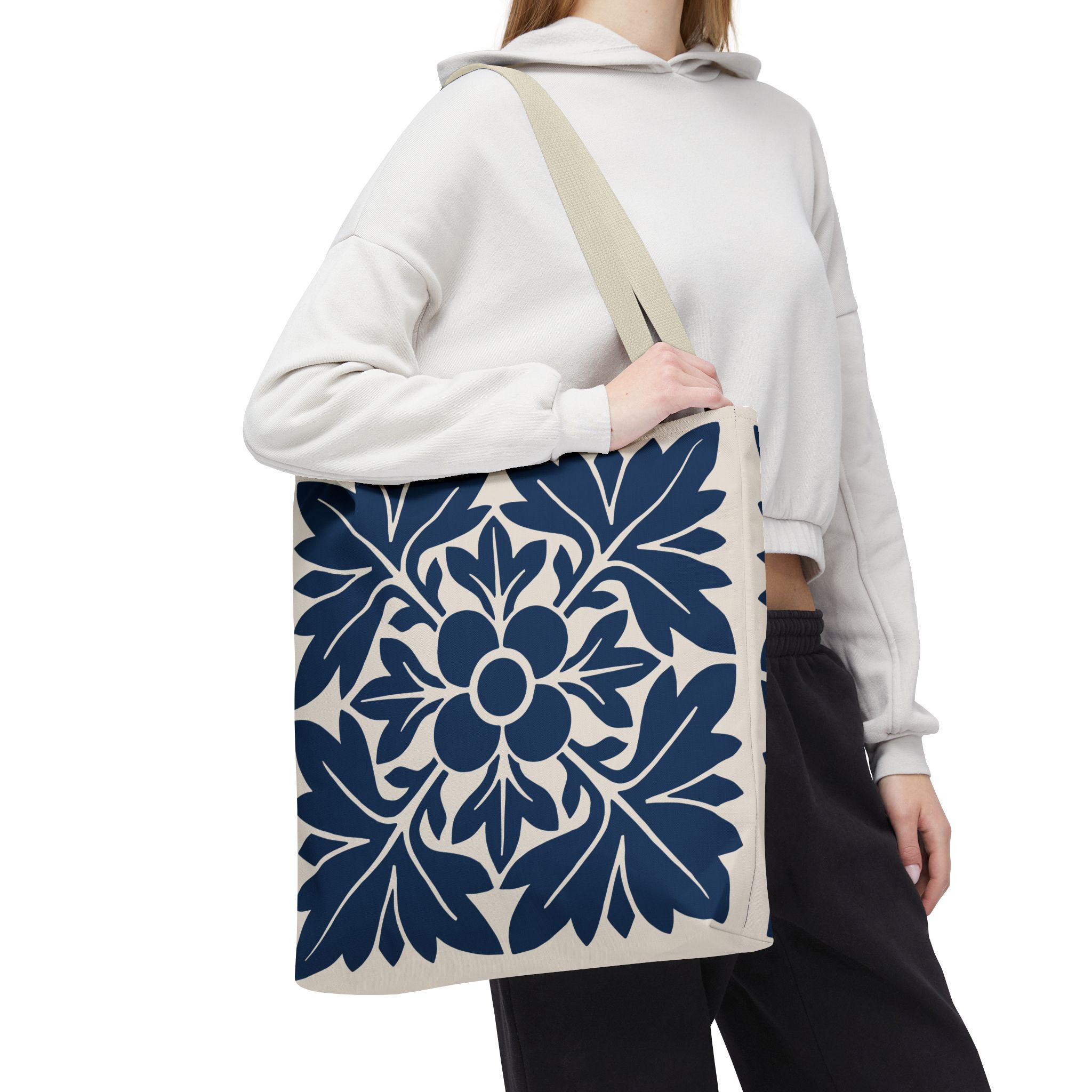 Petals & Leaves Pattern In Blue Tote Bag 2 Petals & Leaves Pattern In Blue Tote Bag - Image 2