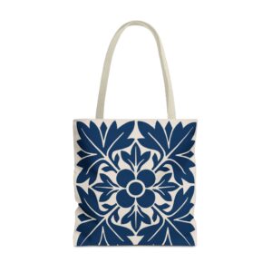 Petals & Leaves Pattern In Blue Tote Bag