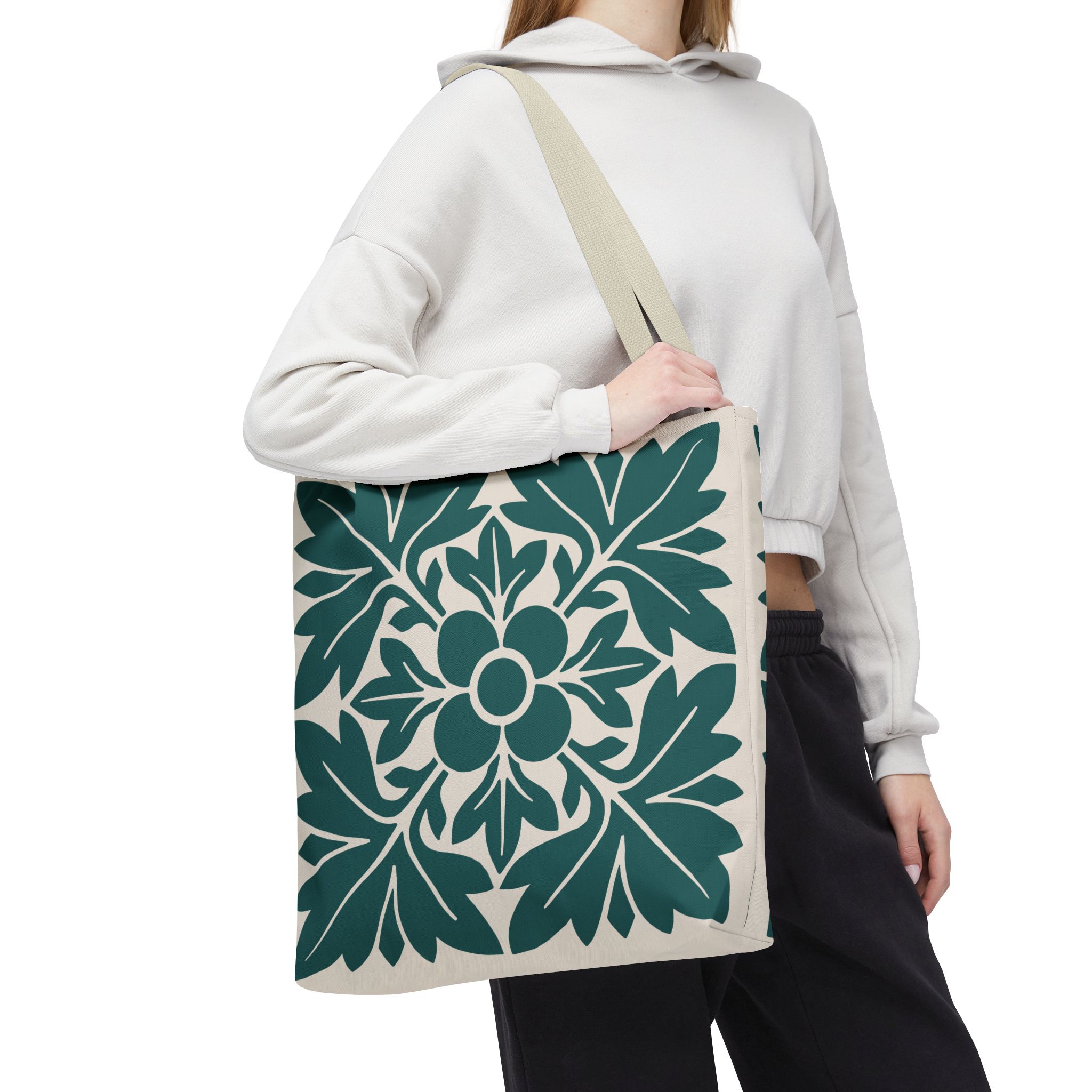 Petals & Leaves Pattern In Green Tote Bag - Image 2