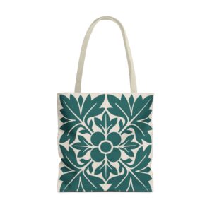 Petals & Leaves Pattern In Green Tote Bag