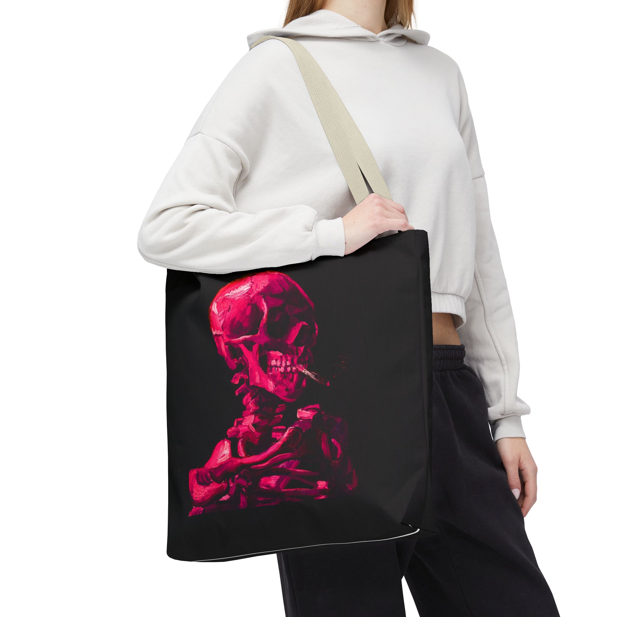 Van Gogh Skeleton with Burning Cigatette Tote Bag - Image 3